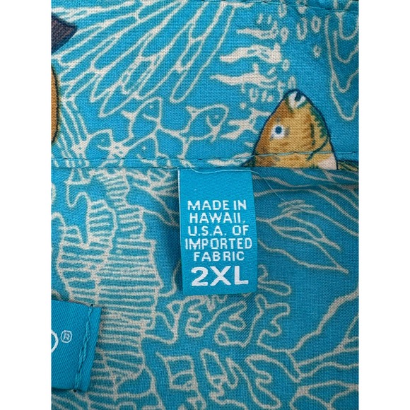 Tori Richard Mens 2X Button Up Shirt Aqua Fish Coral Print Short Sleeve Hawaiian - Picture 5 of 9
